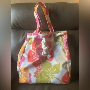 Hawaiian nautical, themed, roped, shoppers tote bag, pink, coral, white green 🌺